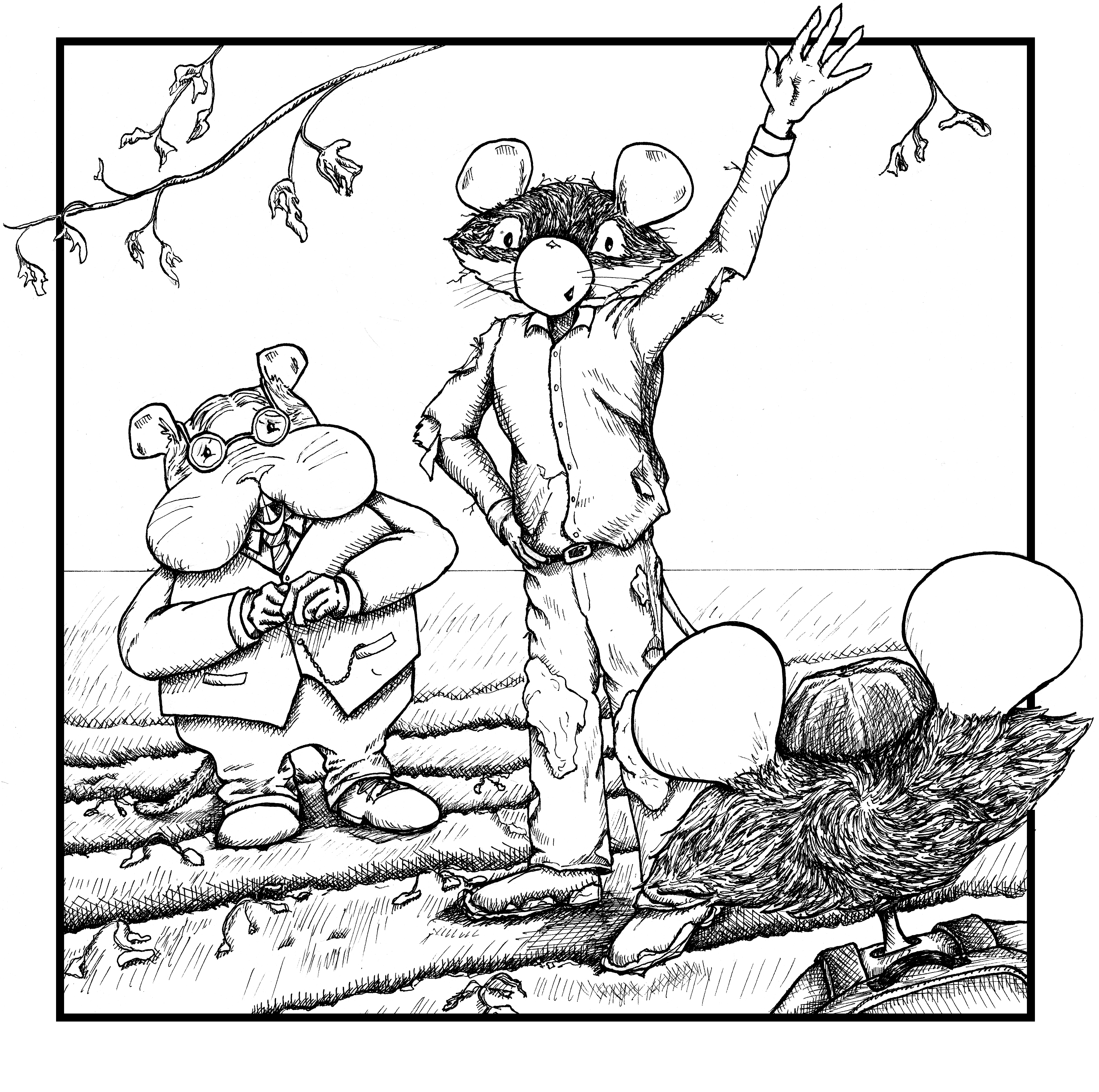 Little Mouse book project, pen and ink