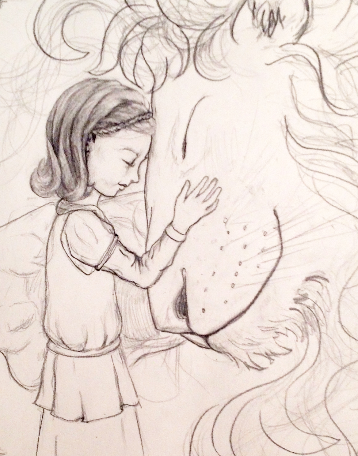 Lucy and Aslan sketch