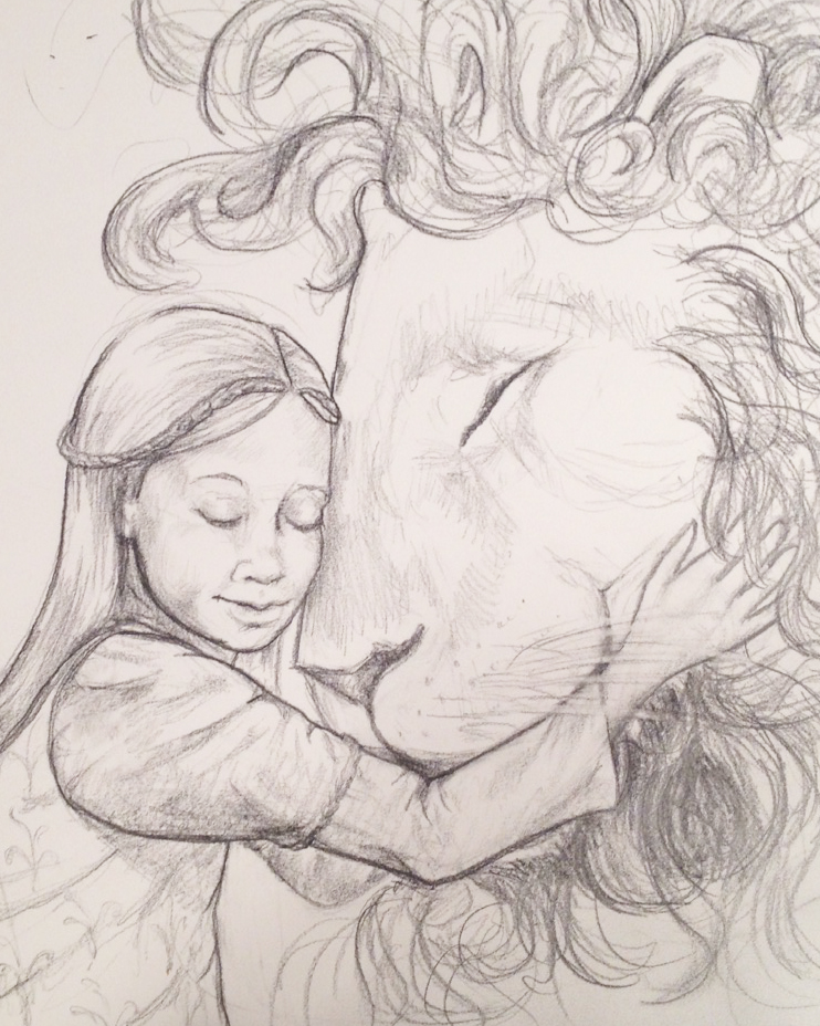 Lucy and Aslan sketch 2